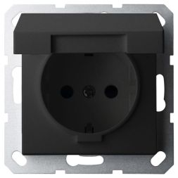 Розетка SHUKO Jasmart с крышкой с защитными шторками черный матовый (soft touch) 16A 250V 2P+T G5505