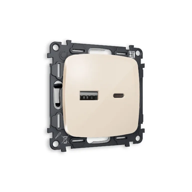 Комплект механизма розетки 2USB A+C 20W (быстрая зарядка) Ambrella Volt Omega MO311010