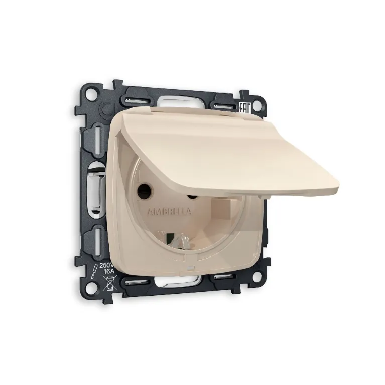 Комплект механизма розетки с/з со шторками и крышкой Ambrella Volt Omega MO328010