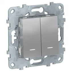 Переключатель двухклавишный с подсветкой Schneider Electric Unica New NU521330N