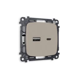 Комплект механизма розетки 2USB A+C 20W (быстрая зарядка) Ambrella Volt Omega MO371010