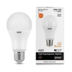 Лампа светодиодная Gauss E27 20W 3000K матовая 23219
