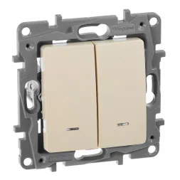 Переключатель двухклавишный Legrand Etika с подсветкой 10A 250V слоновая кость 672316