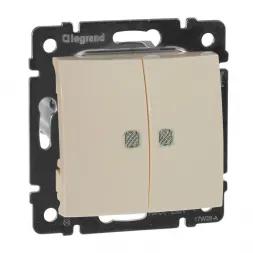 Переключатель двухклавишный на 2 направления Legrand Valena 10A 250V с подсветкой слоновая кость 774