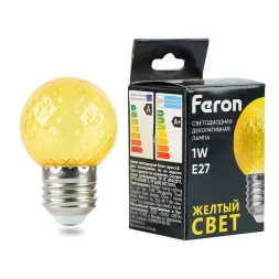Лампа светодиодная Feron LB-385 шар желтый прозрачный E27 1W 230V 52161
