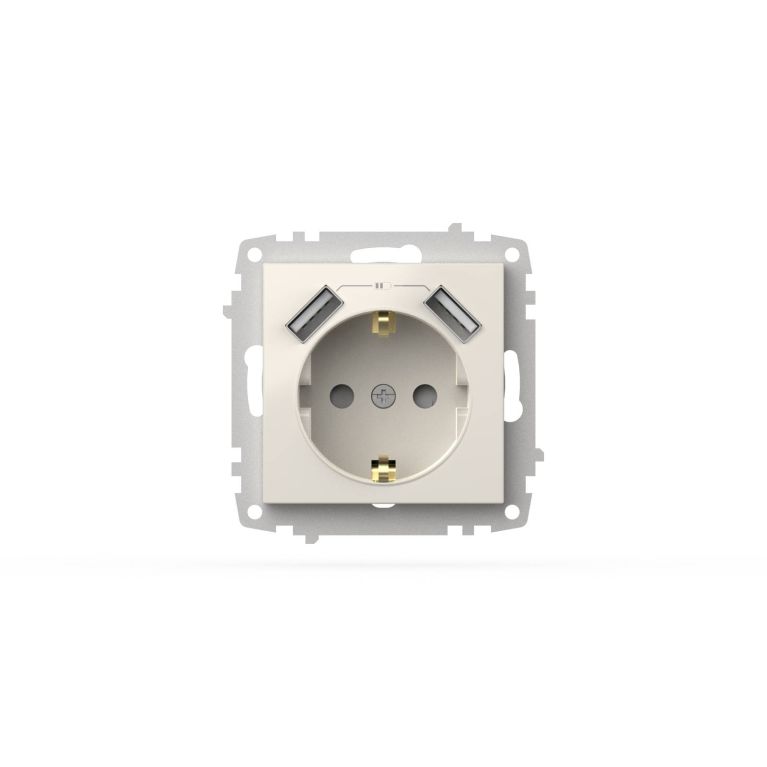 Розетка с заземлением и защитой от детей + два входа USB для заряда устройства ELBI Zena Vega 609-01