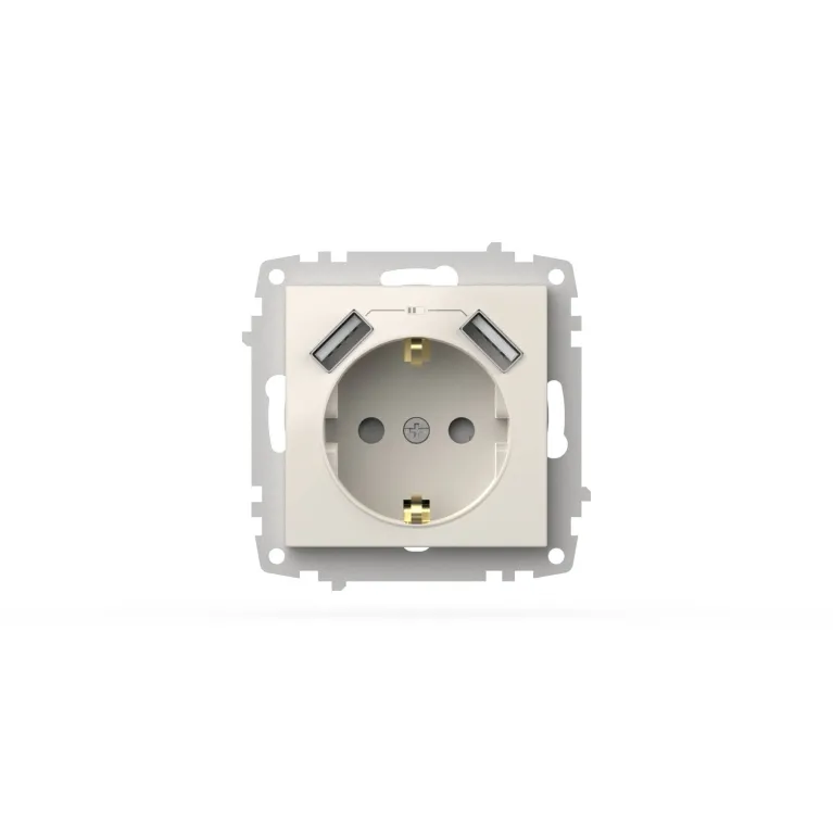 Розетка с заземлением и защитой от детей + два входа USB для заряда устройства ELBI Zena Vega 609-01
