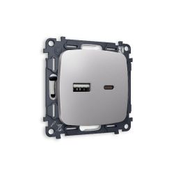 Комплект механизма розетки 2USB A+C 20W 3000mA (быстрая зарядка) Ambrella Volt Omega MO511010