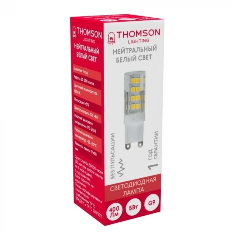 Лампа светодиодная Thomson G9 5W 4000K прозрачная TH-B4212