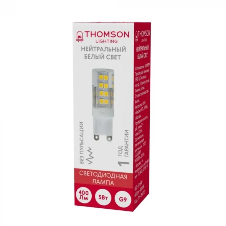 Лампа светодиодная Thomson G9 5W 4000K прозрачная TH-B4212