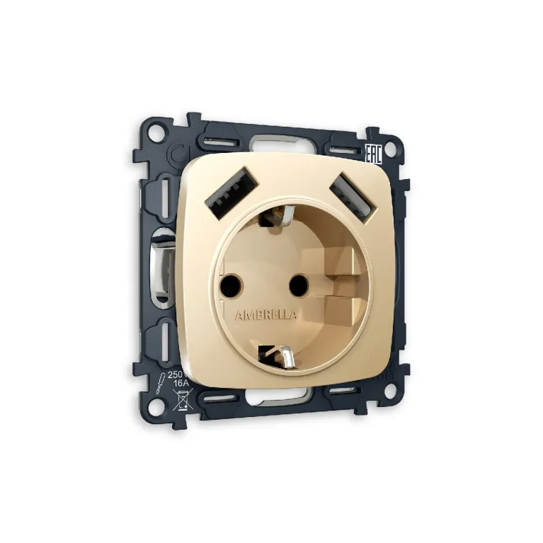 Комплект механизма розетки 2USB A+A 18W (быстрая зарядка) с/з Ambrella Volt Omega MO609010
