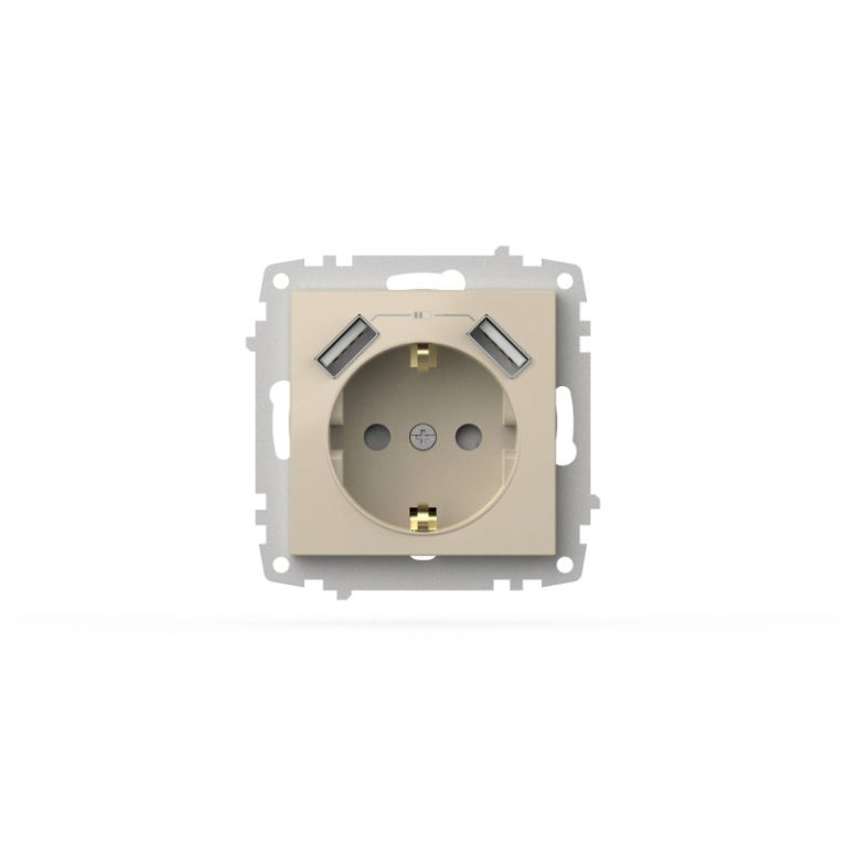 Розетка с заземлением и защитой от детей + два входа USB для заряда устройства ELBI Zena Vega 609-01
