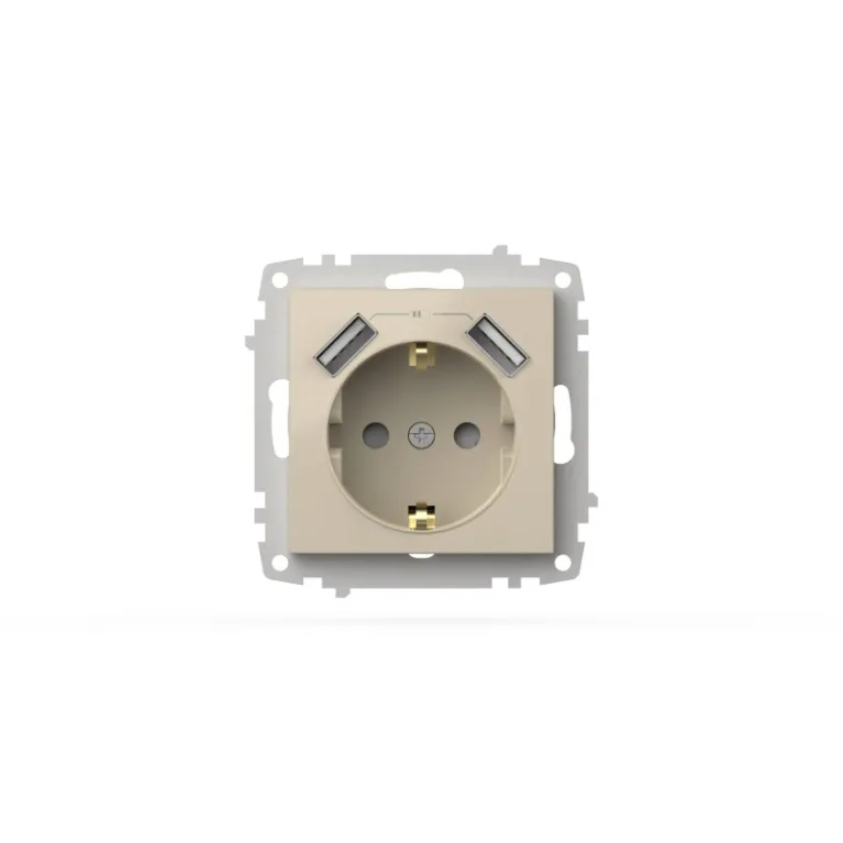 Розетка с заземлением и защитой от детей + два входа USB для заряда устройства ELBI Zena Vega 609-01