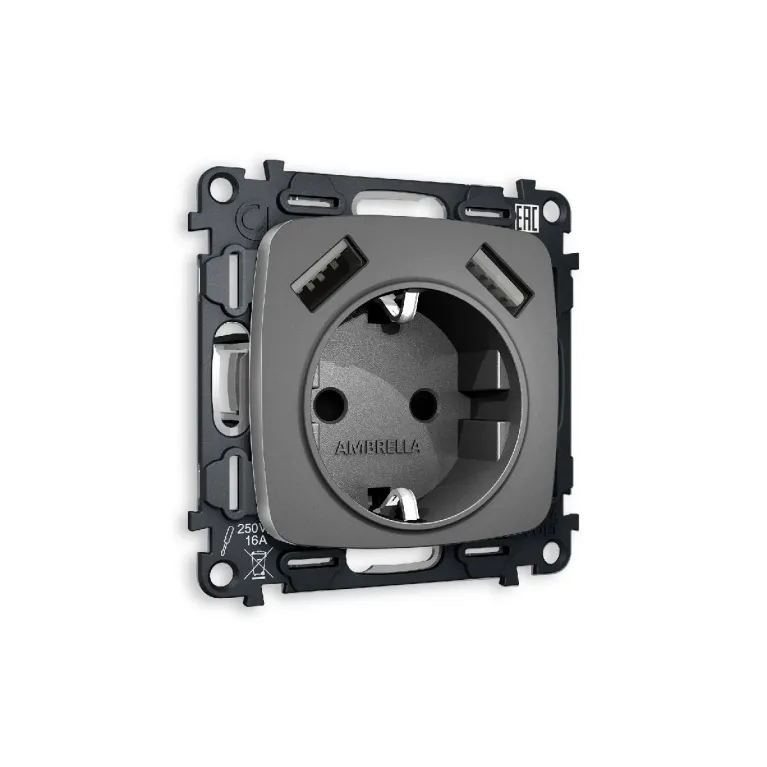Комплект механизма розетки 2USB A+A 18W (быстрая зарядка) с/з Ambrella Volt Omega MO659010