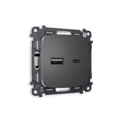 Комплект механизма розетки 2USB A+C 20W (быстрая зарядка) Ambrella Volt Omega MO661010