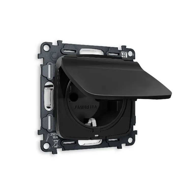 Комплект механизма розетки с/з со шторками и крышкой Ambrella Volt Omega MO808010
