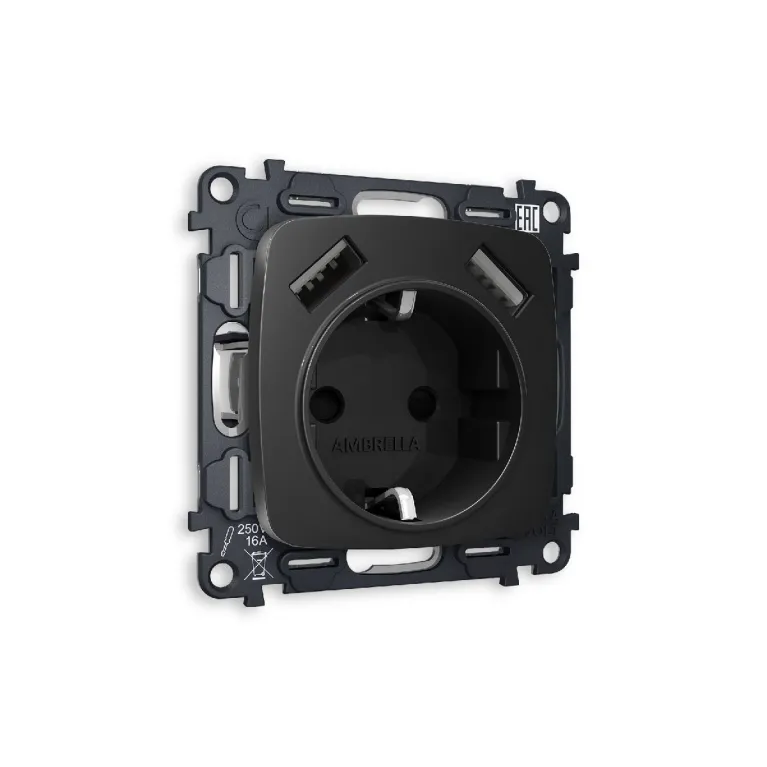 Комплект механизма розетки 2USB A+A 18W (быстрая зарядка) с/з Ambrella Volt Omega MO809010