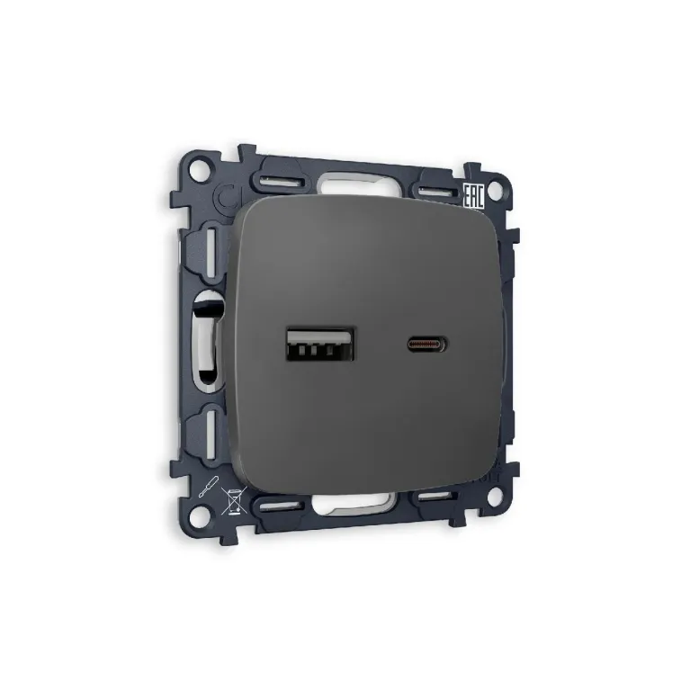Комплект механизма розетки 2USB A+C 20W (быстрая зарядка) Ambrella Volt Omega MO911010