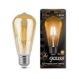 Лампа светодиодная филаментная Gauss E27 6W 2400К золотая 102802006