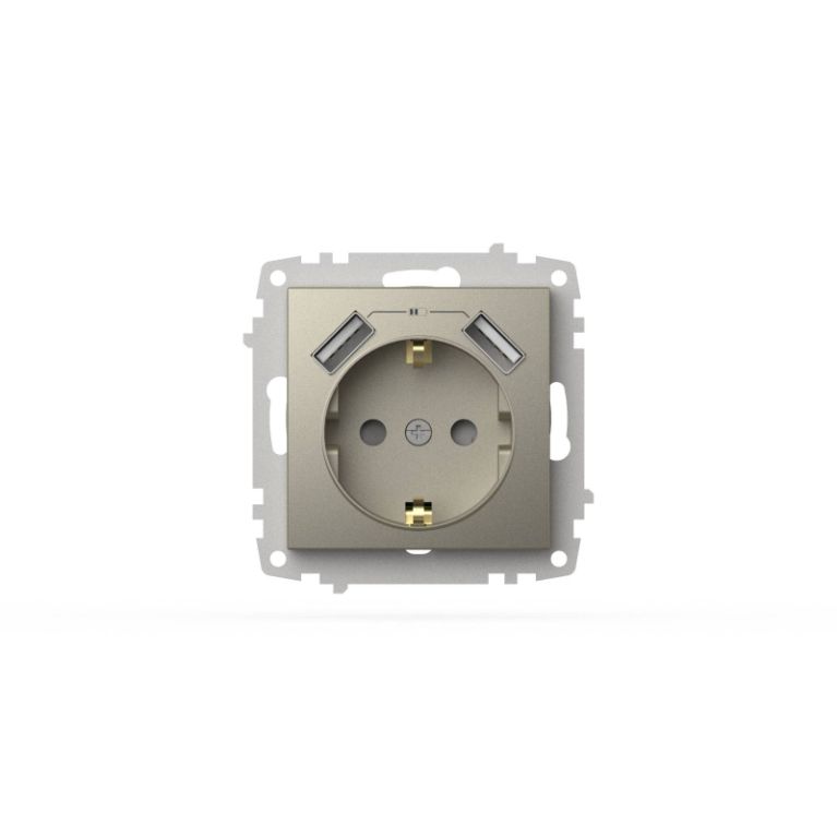 Розетка с заземлением и защитой от детей + два входа USB для заряда устройства ELBI Zena Vega 609-01