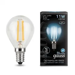 Лампа светодиодная филаментная Gauss E14 11W 4100К прозрачная 105801211