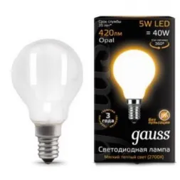Лампа светодиодная филаментная Gauss E14 5W 2700К матовая 105201105