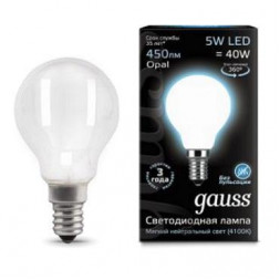 Лампа светодиодная филаментная Gauss E14 5W 4100К матовая 105201205
