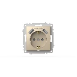 Розетка с заземлением и защитой от детей + два входа USB для заряда устройства ELBI Zena Vega 609-01