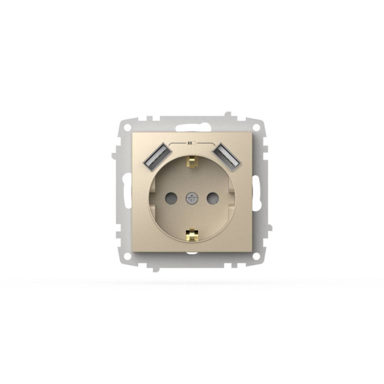 Розетка с заземлением и защитой от детей + два входа USB для заряда устройства ELBI Zena Vega 609-01