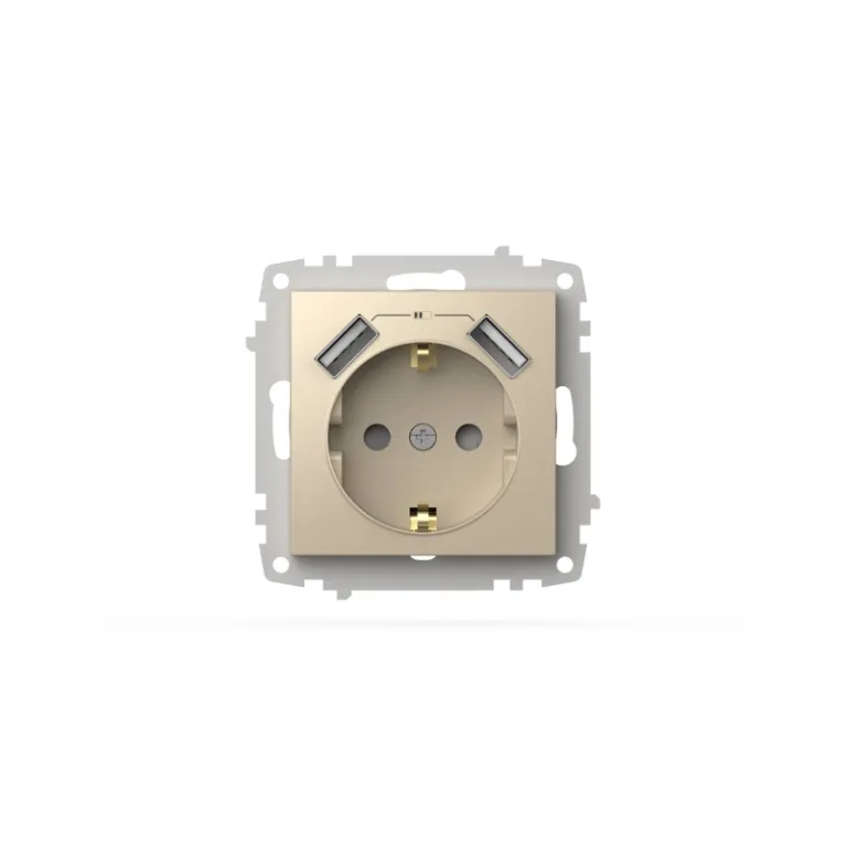 Розетка с заземлением и защитой от детей + два входа USB для заряда устройства ELBI Zena Vega 609-01