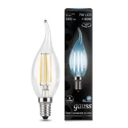 Лампа светодиодная филаментная Gauss E14 7W 4100К прозрачная 104801207