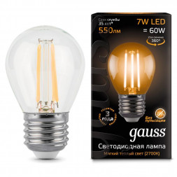 Лампа светодиодная филаментная Gauss E27 7W 2700К прозрачная 105802107