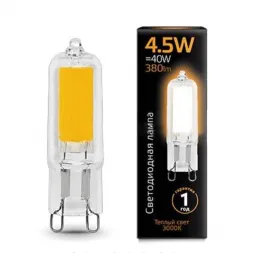Лампа светодиодная Gauss G9 4.5W 3000K прозрачная 107809104