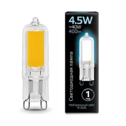 Лампа светодиодная Gauss G9 4.5W 4100K прозрачная 107809204