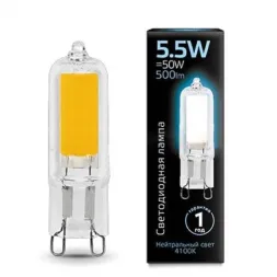 Лампа светодиодная Gauss G9 5.5W 4100K прозрачная 107809205