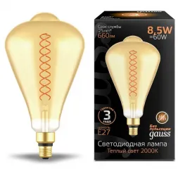 Лампа светодиодная филаментная Gauss E27 8,5W 2000K янтарная 157802105