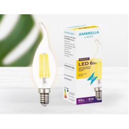 Лампа светодиодная филаментная Ambrella light E14 6W 3000K прозрачная 202214
