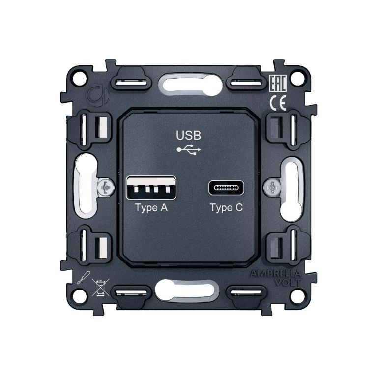 Механизм розетки 2USB A+C 20W (быстрая зарядка) Ambrella Volt Quant VM177