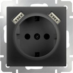 Розетка с заземлением, шторками и USBx2 черный матовый WL08-SKGS-USBx2-IP20 4690389073236