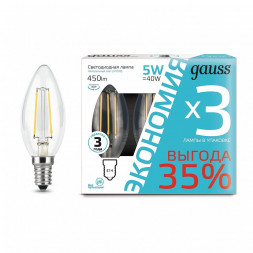 Лампа светодиодная филаментная E14 5W 4100К прозрачная 103801205T