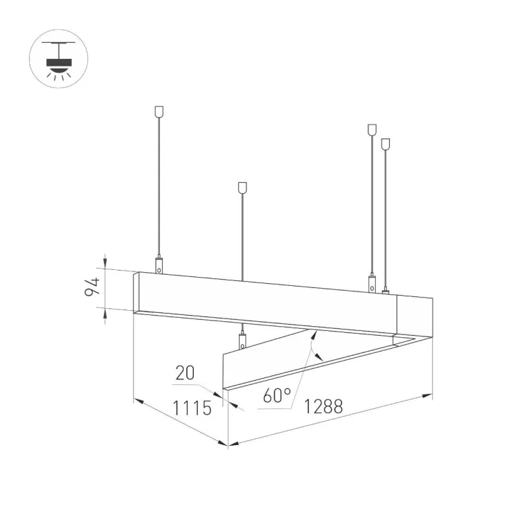 Подвесной светодиодный светильник Arlight ALT-LINEAIR-ANGLE-60-FLAT-UPDOWN-DIM-1290x1115-85W Warm300