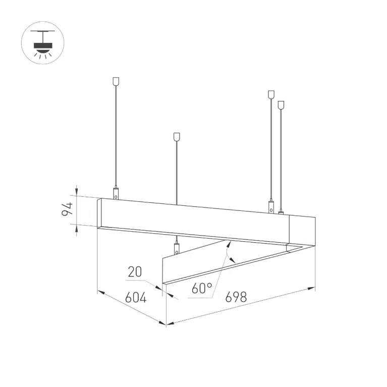 Подвесной светодиодный светильник Arlight ALT-LINEAIR-ANGLE-60-FLAT-UPDOWN-DIM-700x605-55W Warm3000 