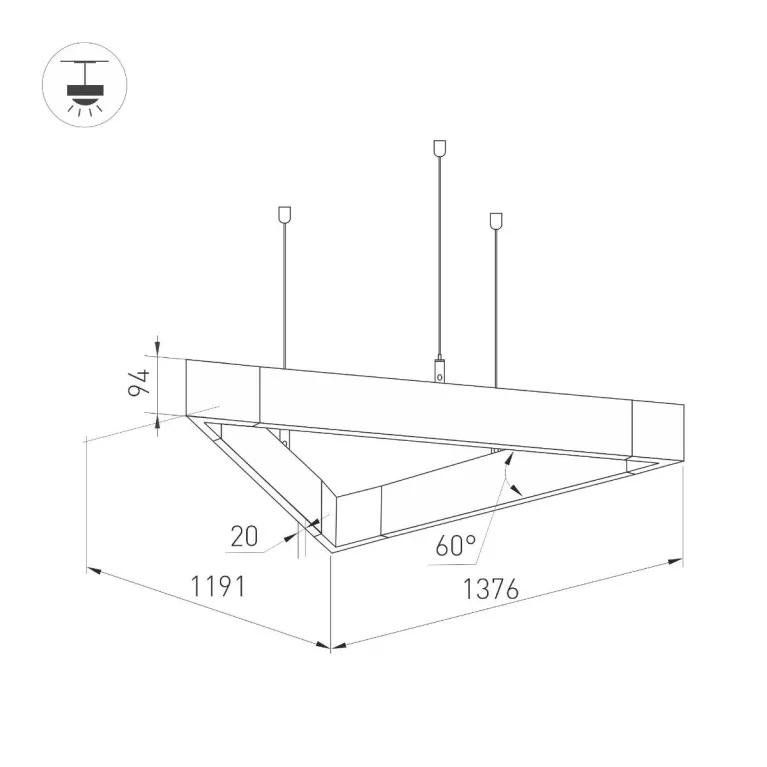 Подвесной светодиодный светильник Arlight ALT-LINEAIR-TRIANGLE-FLAT-UPDOWN-DIM-1375-130W Warm3000 04