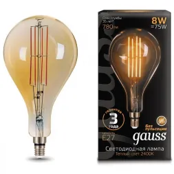 Лампа светодиодная филаментная Gauss E27 8W 2400K золотая 149802008