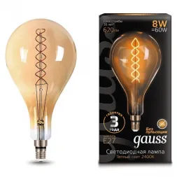 Лампа светодиодная филаментная Gauss E27 8W 2400K золотая 150802008