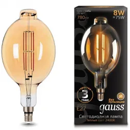 Лампа светодиодная филаментная Gauss E27 8W 2400K золотая 151802008