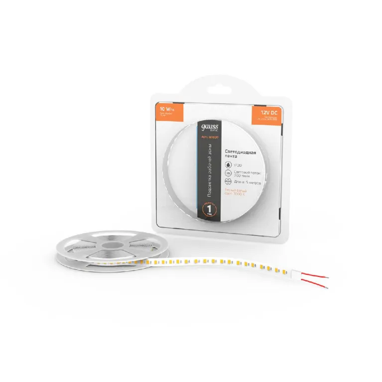 Светодиодная лента Gauss Basic 12В 2835 10Вт/м 3000K 5м IP20 BT039