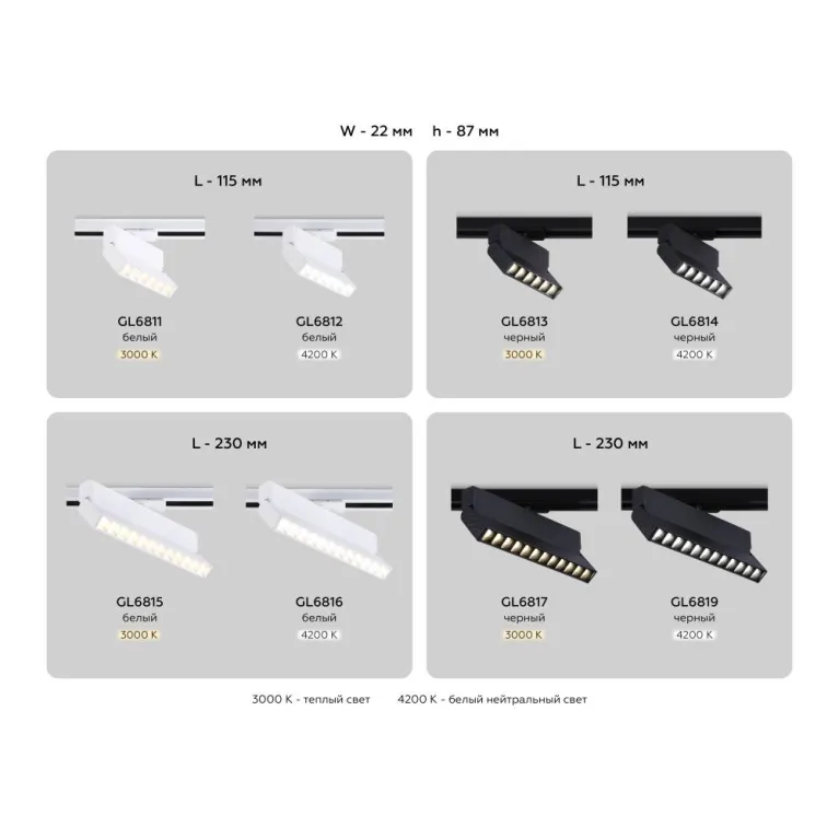 Трековый однофазный светильник Ambrella Light Track System GL6812