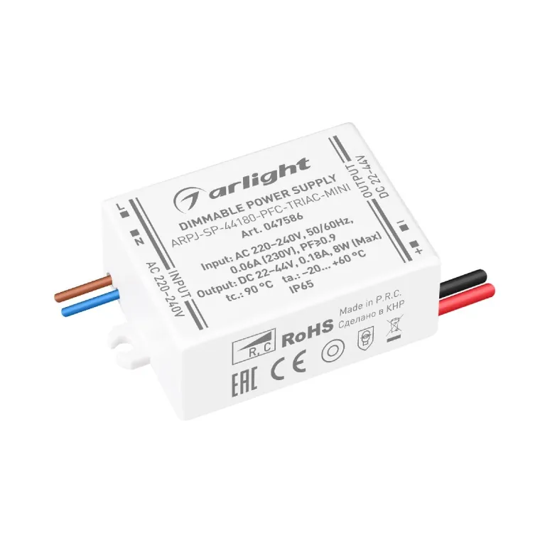Блок питания Arlight ARPJ-SP-44180-PFC-TRIAC-MINI (8W, 22-44V, 180mA) 047586