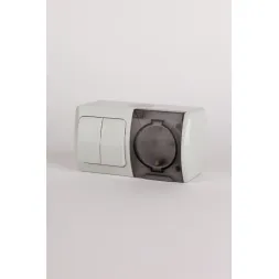 Выключатель двухклавишный + розетка с заземлением ELBI Eva 554-011500-922